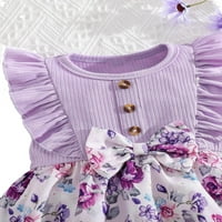 Slatki cvjetni print okrugli vrat Smock dugih rukava višebojne haljine za bebe