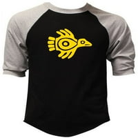 Muška žuta aztec ptica v crna siva Raglan bejzbol majica X-Veliki