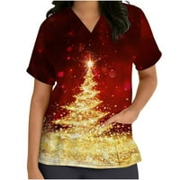 Tormeek ženski božićni ispis Trup top pahuljica Santa Holiday bluza V-izrez kratki rukav moda udobne