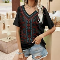 HHEI_K modni ženski s majicama s kratkim rukavima s kratkim rukavima TOP casual labav pulover Top gumb