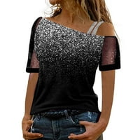 Penskaiy ženska casual bluza tiskana majica mrežasta patchwork sk-rame s kratkim rukavima kratkim rukavima