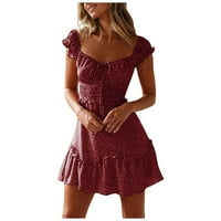 Ženska cvjetna ljetna haljina visokog struka Vintage mini haljina Plaža Ženska ljetna rukav rukav izrez