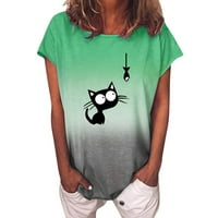 GDFUN Women Tie-Dye Cat Fashion Ispiši šareni kratki rukav V bluza za izrez Tops Thirts Majice za žene