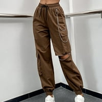 Ženske gasove tereta Elastični struk Zipper Zippers casual labavo trendi Y2K pantalone sa džepovima