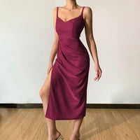 Haljine za žene plus veličine ženska seksi duboka v-izrez A-line bez rukava dužina gležnja duljine splitske