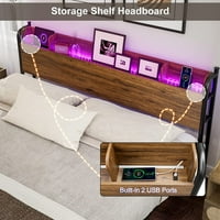 Kalifornijski kralj krevet sa policama sa policama sa policama i USB portovima - industrijski metalni