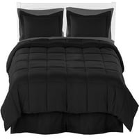 Bare Home Microfiber Comforter, set listova i krevetni suknji Crni sivi crni kralj komad