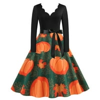 Ženska vintage haljina Halloween Romantična haljina Halloween dugih rukava V izrez lubanje Slim haljina