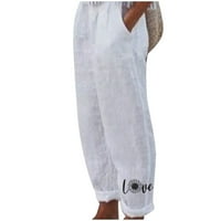 Ženske pamučne posteljine obrezane hlače elastične struke cvjetne ispisane kaprise hlače za ljetne salone