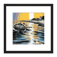 Sunset Row Boat Shoreline Ocean Waves ulje slikarstvo Squaren Drvena uokvirena zidna slika