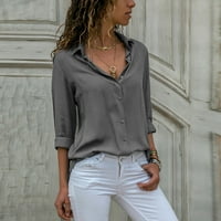 Ženski gumb dolje za bluzu za bluzu dame dugih rukava Čvrsta boja Šifonske majice Labave ležerne haljine