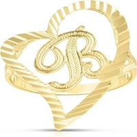 Floreo 10k žuto zlato A-Z inicijalni prsten i srčani prsten, malo srce