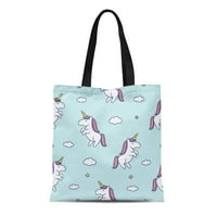 Platnena torba može otklanjati TOTE Trgovinske vrećice Šarene doodle Unicorns Oblaci i zvijezde na plavoj