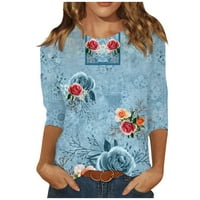 Ženska modna casual Three Quarter rukava Print Pulover za okrugli vrat Top bluza