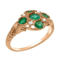 Britanska napravljena 10k Rose Gold Prirodni smaragdni i kubni cirkonijski prsten od zone Zirkonije