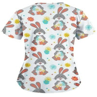 Bebiullo Uskršnji vrhovi za žene jaja zeko print v izrez kratkih rukava majice s kratkim rukavima vrhunsko