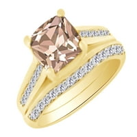 Simulirani ružičasti morgatitni i bijeli prirodni dijamantni prsten za uključivanje u 14K žutom zlatu