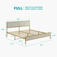 Podešani okvir za tapecirani krevet sa zlatnim metalnim metalnim ledenim nosačem, drveni okvir za krevet