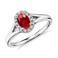 Harry Chad Enterprises 3. CT ovalni rez crveni rubin i okrugli bijeli zlatni dijamantni prsten, veličina