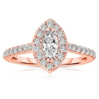 Half Carat Marquise Cut Halo Diamond Moissite Angažman prsten u 10k ružičastog zlata, poklon za nju,