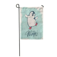 Božića zimska smiješna crtani pingvin na klizaonici Arktička skica Sažetak vrtna zastava ukrasna zastava