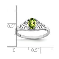 Čvrsta 14k bijelo zlato 6x ovalni peridot zeleni kolovoz dragoslojni angažman prsten veličine 5.5