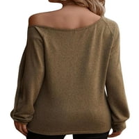 Haite Sexy Off ramena majica za žene Casual Chic Solid Color TEE majica Dailywer gumb Dugi rukav pulover