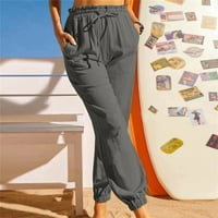Asdoklhq Womens plus kapris, ženske ležerne čvrste boje elastične pamučne i posteljine pantalone