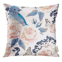 Plava ptica vintage ruže Berry Blossom Bluebird Botanički jastuk jastučnica