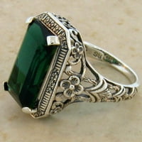 Art Nouveau stil Sterling Srebrni CT Simulirani smaragdni prsten 533