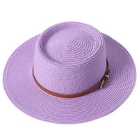 Seyurigaoka Žene Ljeto slamna Sun Hat Classic Wided Wide Flat Top Panama Hat s kaiš-kopčem