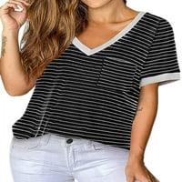 Žene Stripes džepni patchwork V izrez majica kratkih rukava