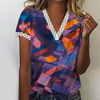 Žene ljetne vrhove Modna prevelika V-izrez čipkasti patchwork kratki rukav casual top bluza čipke V-izrez