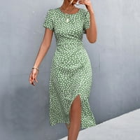 Patlollav Womens Plus klirens, modni ženski ljetni casual bez letnjeg ispisa Split kratka rukava seksi haljina