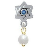 Staklena imitacija biserna zlatna tona pad perle - zvijezda Davida sa plavim kristalnim šarm perle