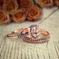 Carat Round Cut Morgatite i Black Diamond Trio Set za vjenčanje za svadbeni prsten u 10K ružičastog