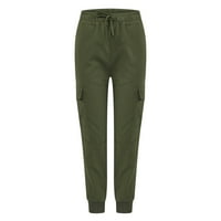 Ženske teretne hlače Ležerne prilike sa dnevnim boravke elastične struke sa džepovima, vojska zelena,
