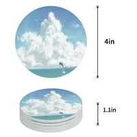 Dolphin skok u bijeli oblak od okruglog coastera za piće, apsorpcijski keramički kamen podmetač za čaše