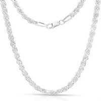 Autentični čvrsti čvrsti sterling srebrni užad dijamant-rezan pleteni plesnim vezom Unise 24