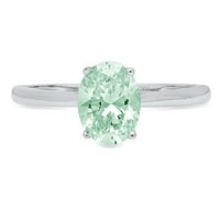 CT sjajan ovalni rez simulirani zeleni dijamant 14k bijeli zlatni pasijans prsten sz 5