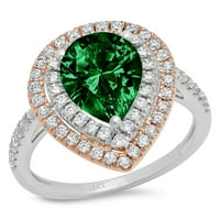 2.5ct Pear Cut dragocjena dragulje zelena simulirana emerald Real 18k bijela ruža zlato robotski laserski