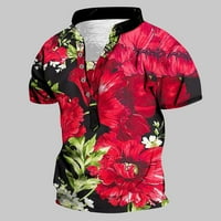Muška havajska majica Big i visoki obični fit kratki rukavi Vintage cvijet od tiskani gumb V izrez Ljeto