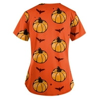 SKSLOEG SKSLOEG ženski pilići bundeve Cat Bat Print Halloween Top Udobne jednostavne radne odjeće V-izrez