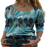 Ženske majice s dugim rukavima Geometrijski print casual labav bluza Crew izrez Pulover TEE PLUS veličina
