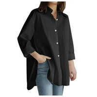 Crne majice za ženske plus veličine Solid džep labavo bluza casual gumb dugih rukava s dugim rukavima
