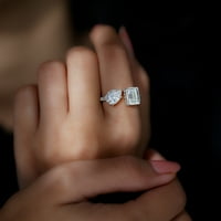Dva kamena zaručnički prsten za žene - certificirani prsten za manžetnu moissan, 14k bijelo zlato, US