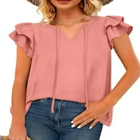 Groanlook Ženska majica V izrez Tunika Bluza Kratki rukav Šifon vrhovi plaže Majica Soft Tee Coral S