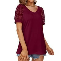 Ženski vrhovi ženske čipke Majica s kratkim rukavima V izrez T-majice Dressy casual top raslan kratki