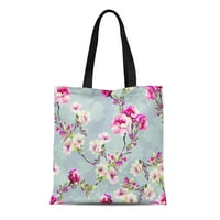 Platno torba akvarel uzorak proljeće cvijeće grana na sivoj silhoueti ružičasti Trup za prekraju za