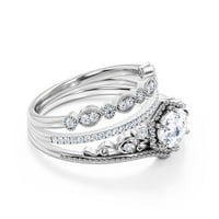Trio prstenovi Art Deco 2. RECT REC DIADOND MOISSANITE KRONA zaručni prsten, vjenčani prsten u sterlingu